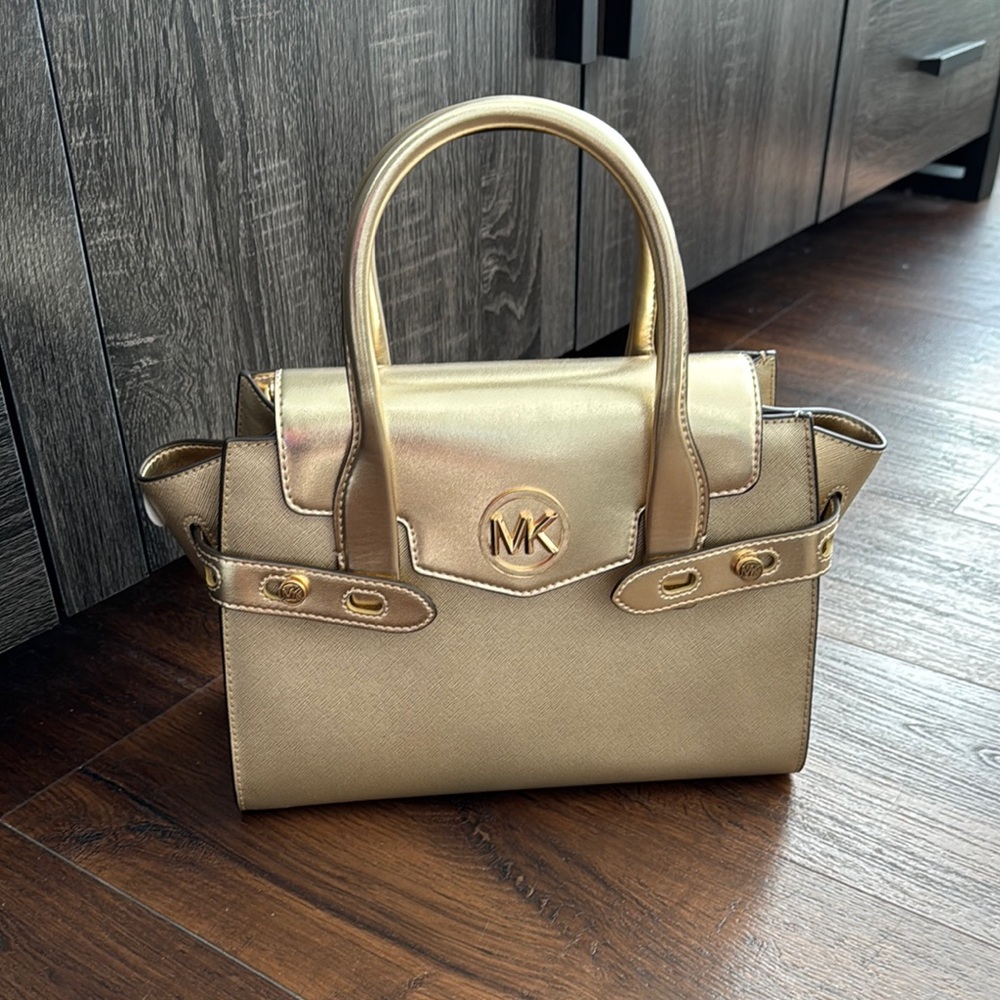 Michael Kors NWT Carmen Medium Metallic Satchel Bag.Coated Canvas/faux leather. - Picture 1 of 14